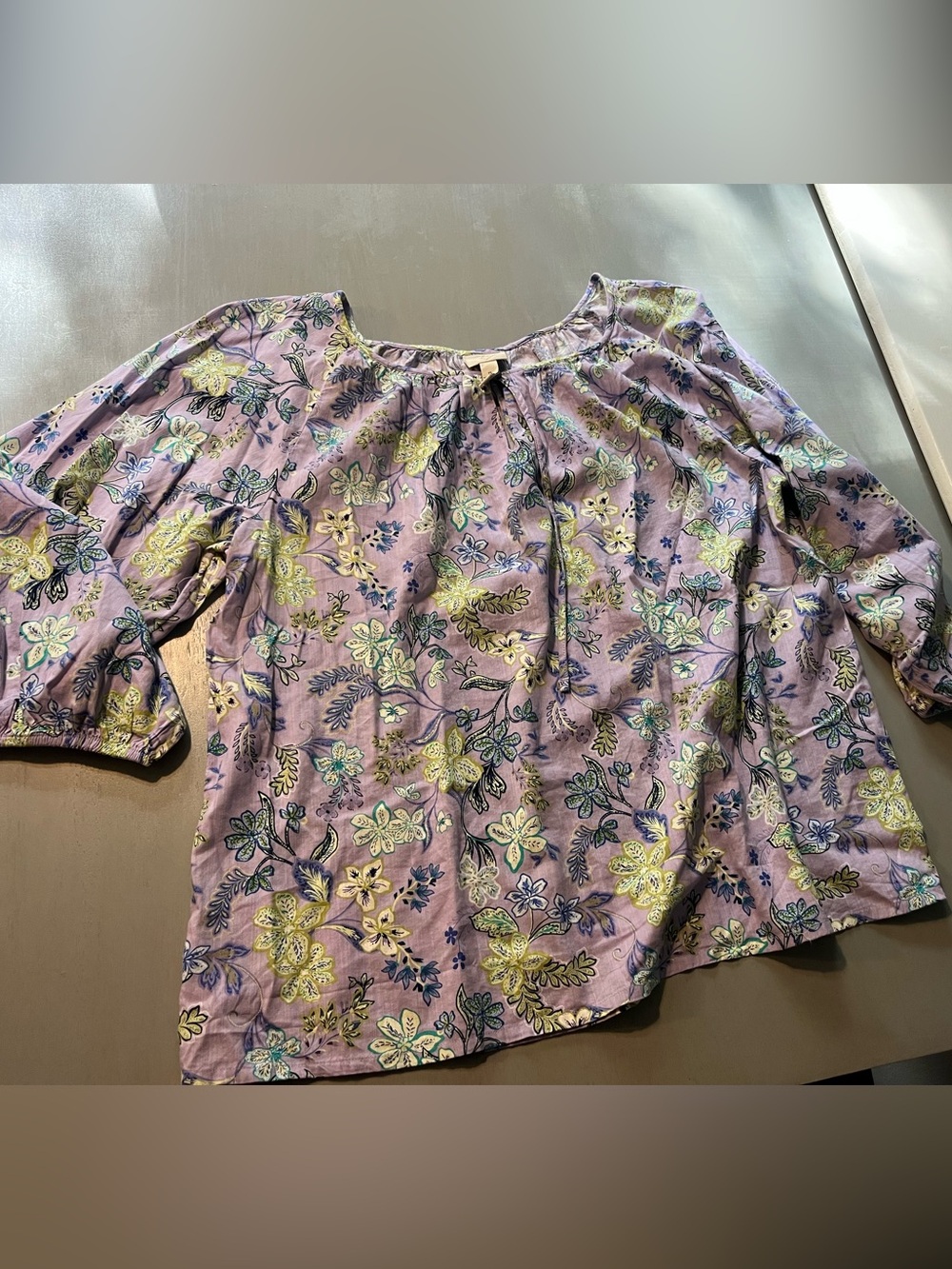 St. John's Bay Floral Peasant Top XL Purple Boho